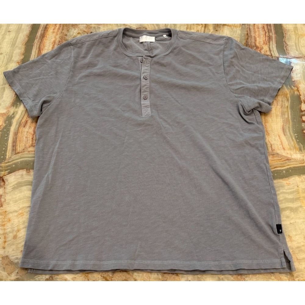 7‎ For All Mankind Mens Henley T Shirt Gray Short Sleeve Logo Size XL